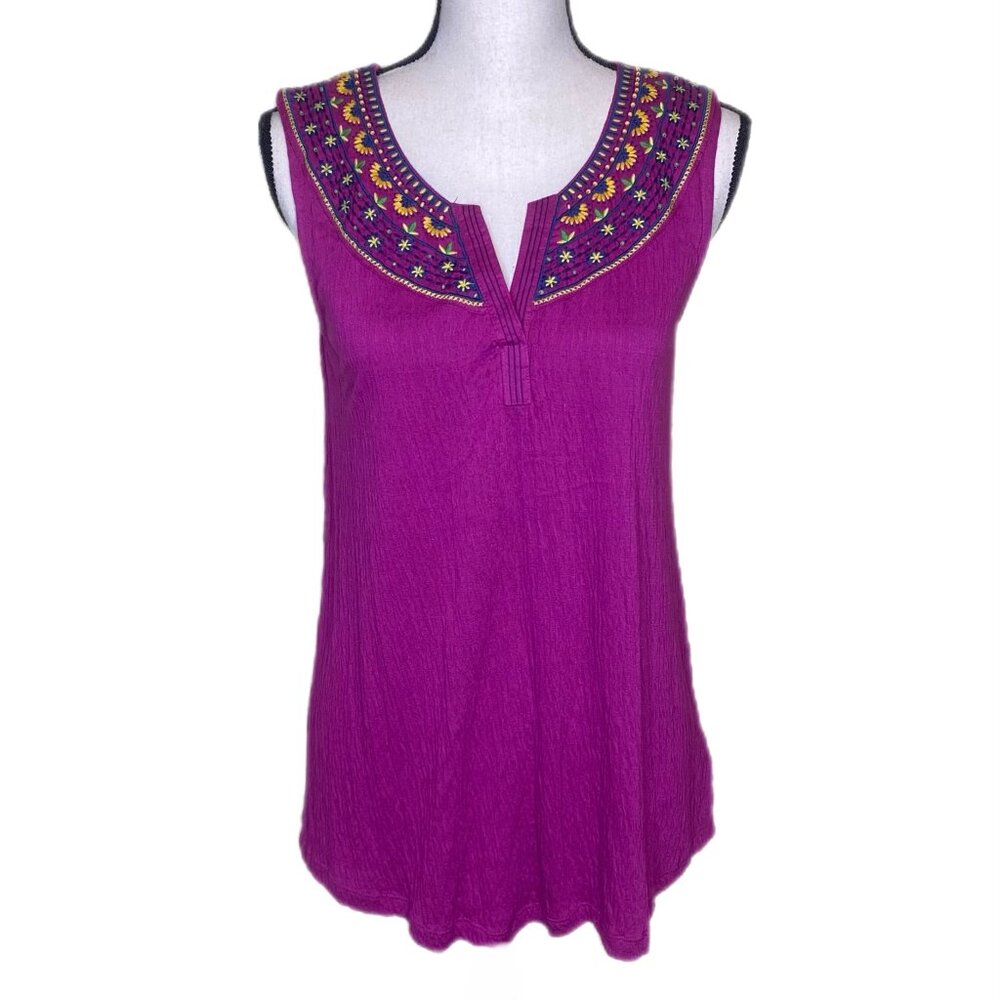 Anthropologie Akemi & Kin Purple Sleeveless Top w/Embroidered Neckline Size XS